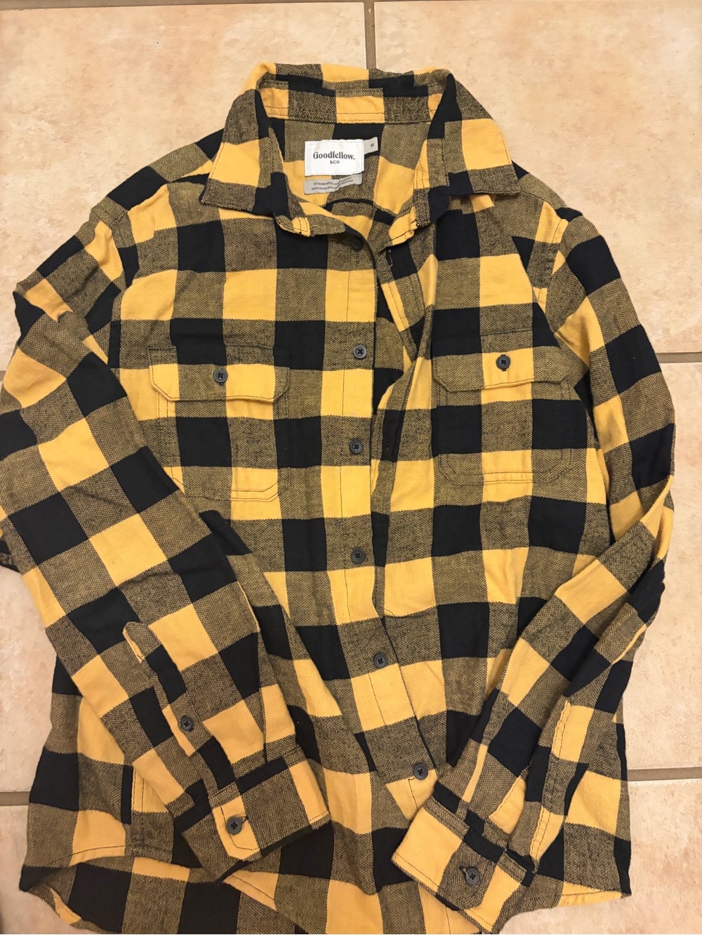 Goodfellow & Co. mens Yellow and Black Buffalo Plaid Flannel Shirt
